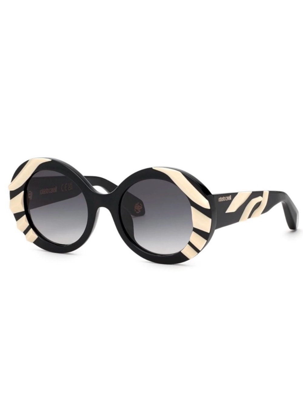 Roberto Cavalli SRC010V 700Y Round Black Ivory Sunglasses NWT Size:52-21-140